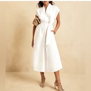 New Banana Republic Factory White Tie-Waist Midi Shirtdress S